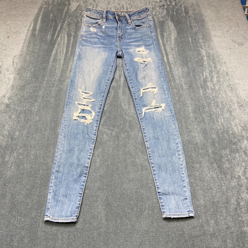 American Eagle Outfitters Super Stretch Jeans Womens 0 Blue Denim Distressed